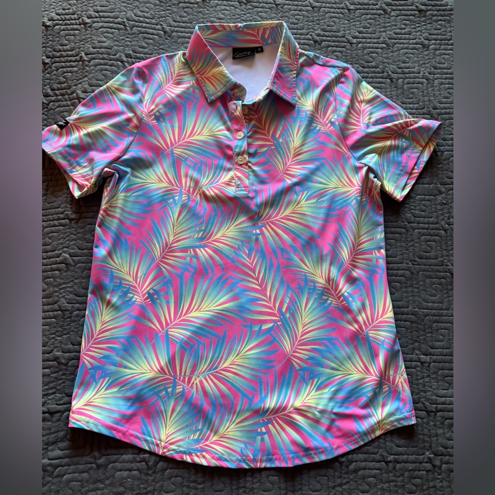 Colorful Leaf Print Polo Shirt